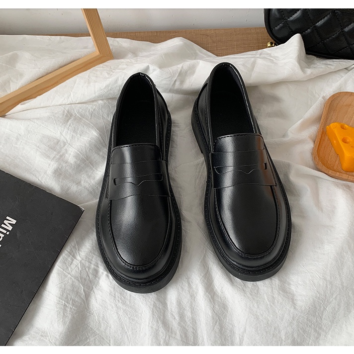 Giày loafer đế dày ulzzang, giày moca bệt đế 3cm vintage