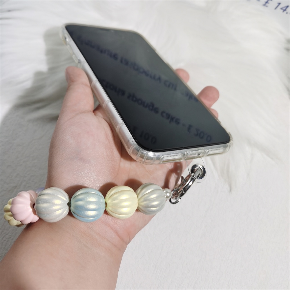Dây Đeo Điện Thoại Acrylic Đính Hạt Ngọc Trai Màu Macaron Chống Thất Lạc