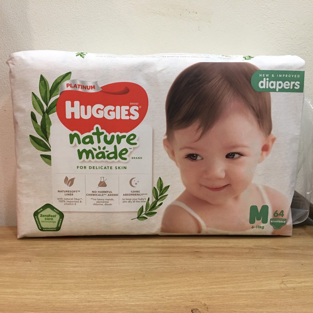Tã dán Huggies Platinum nature made M64 (cho bé 6-11kg)