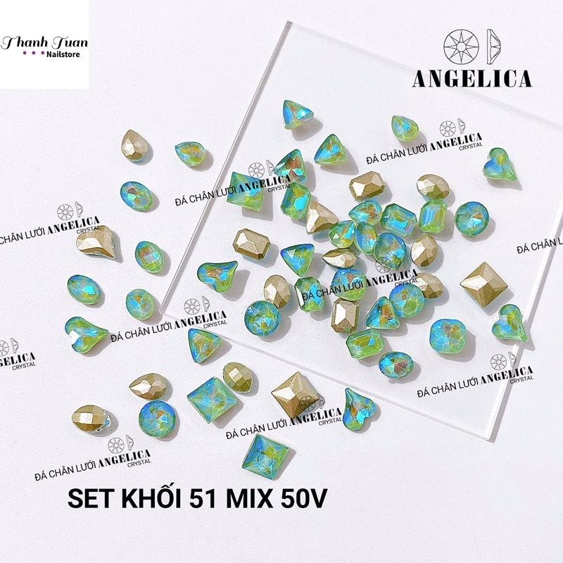 Set Mix 50v Đá khối chân vàng Angelica Đủ Màu - Phụ kiện đồ nail