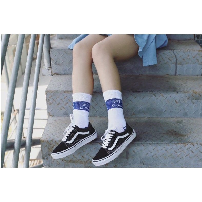 Vớ thể thao cotton cổ cao họa tiết chữ phong cách Hàn Quốc cho nam và nữ