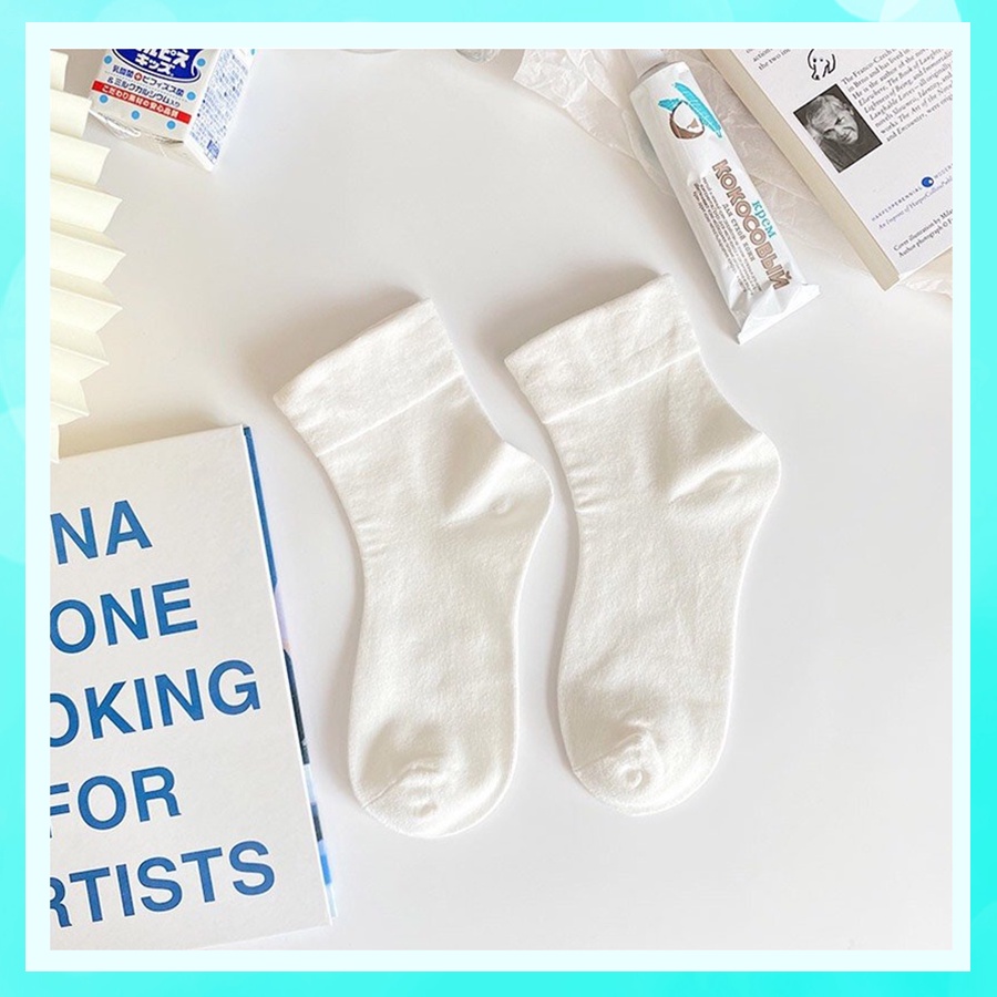 Tất nữ cổ cao cotton trắng cao cổ phong cách Hàn Quốc hot trend TATT05