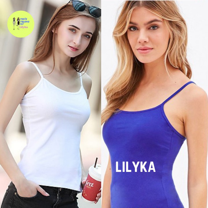 Áo hai dây nữ dáng ôm bản to vải thun lụa đẹp trơn không ren lilyka AD03