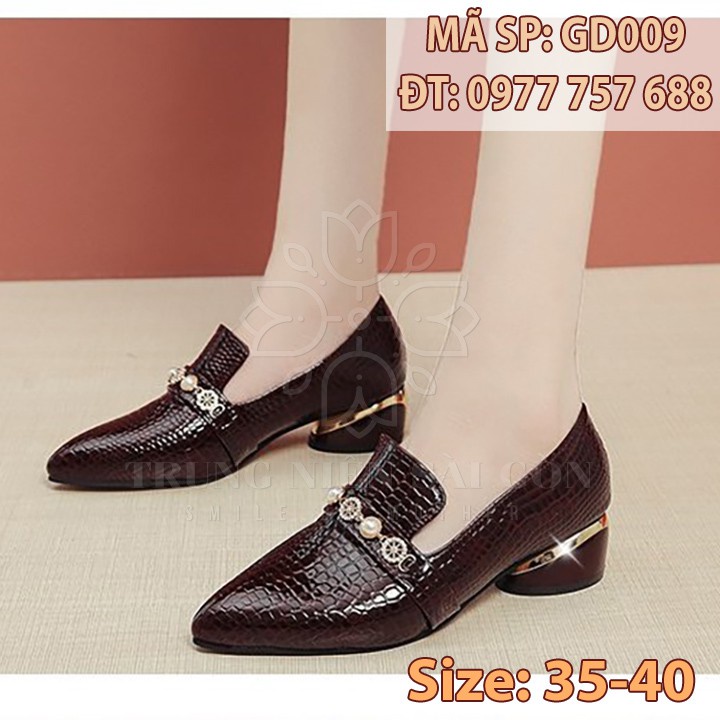HX Giày nữ trung niên đế thấp ngoại cỡ cao cấp sang trọng cho mẹ u50 GD009