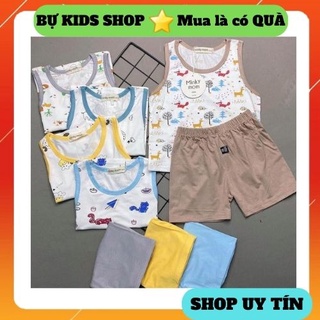 Bộ ba lỗ cotton thun lạnh Minky mom nền trắng họa tiết động vật 6-25kg