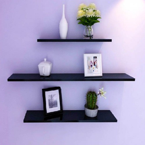 Kệ gỗ treo tường set 3 thanh 40,50,60cm x 15cm màu đen  kèm phụ kiện đầy đủ