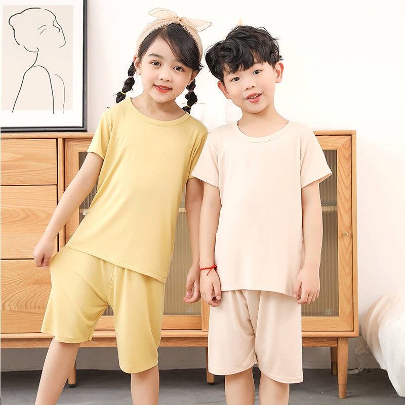 Bộ Đồ Ngủ Tay Ngắn Vải Cotton Lưng Cao Thời Trang Cho Bé