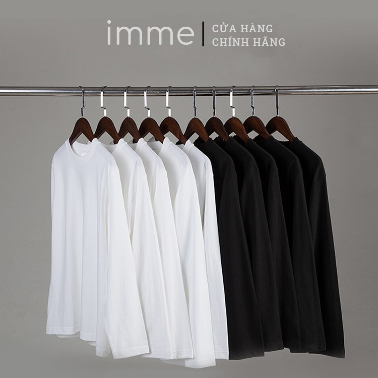 Áo thun tay dài nam nữ màu đen trắng hàng xuất Nhật 100% Cotton form rộng IMME 230gr/m2