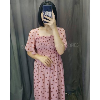 Đầm maxi voan bi, tay loe