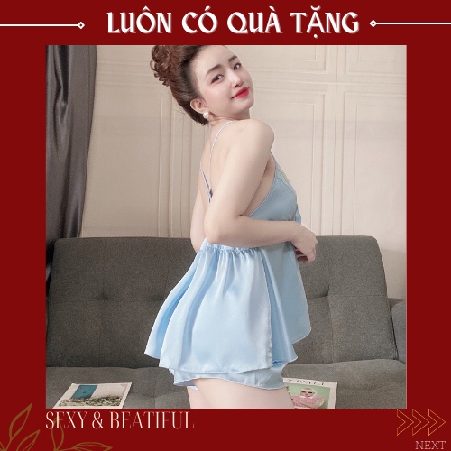 Bộ Đồ Ngủ Đùi [𝐒𝐈𝐄̂𝐔 𝐇𝐎𝐓] Kèm Mút Ngực Satin Cao Cấp Mịn Mát, Form Lên Chuẩn Rất Sang , Mẫu Mới 2021 <60kg- Sun Shop | BigBuy360 - bigbuy360.vn