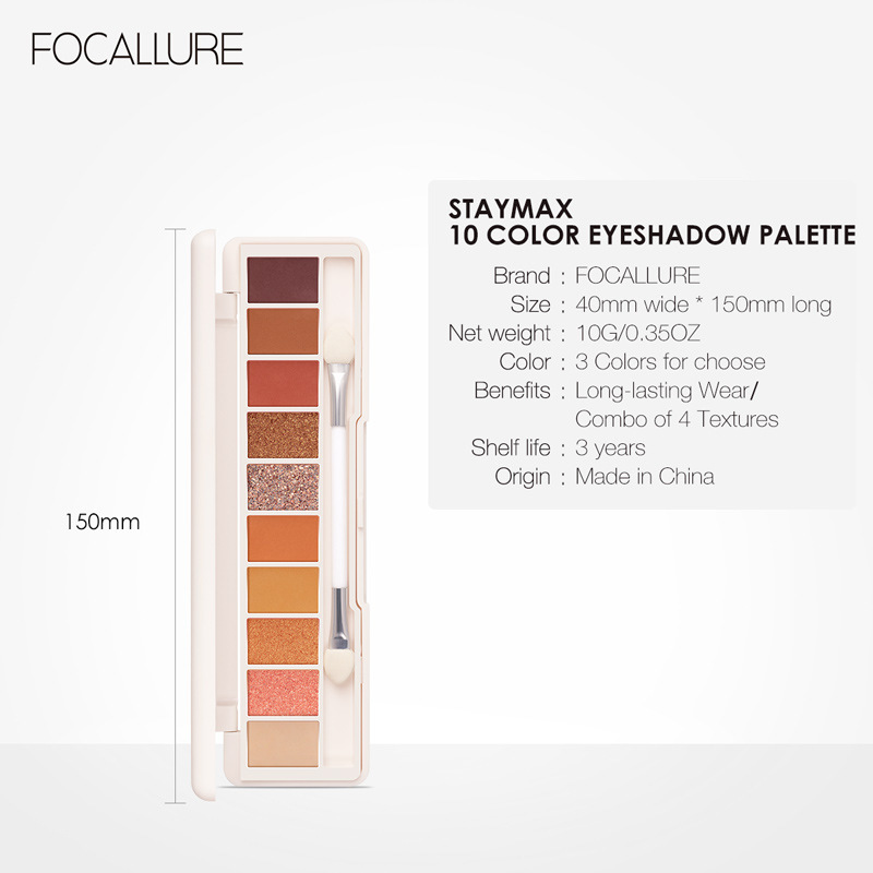 FOCALLURE 10 COLOR Eyeshadow Palette With Dual-ended Brush & Mirror GR