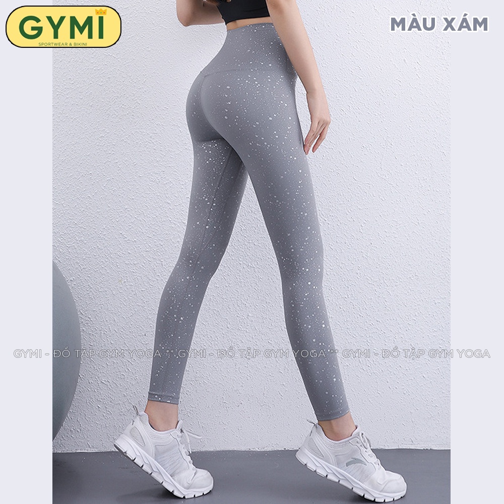 Quần tập gym yoga nữ GYMI QD47 dáng leggging kèm hoạ tiết nhũ thể thao chất vải thu poly lạnh cao cấp