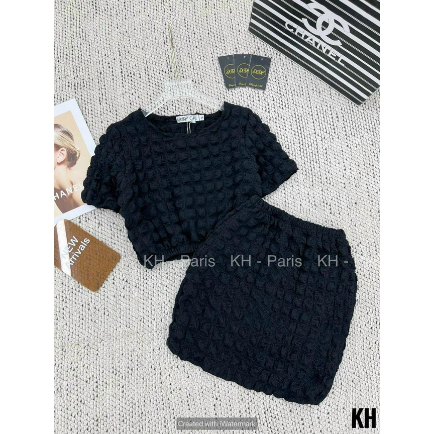 Sét Bộ Thời Trang Nữ Mặc Đi Chơi, Sét Bộ Xốp Áo Tay Ngắn Mix Chân Váy Body Như Hình 100% Cao Cấp