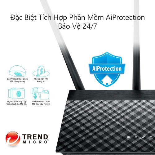 Bộ Phát Wifi Asus RT-AC53 Băng Tần Kép AC750 Gigabit 3 Ăng-ten - Hàng Chính Hãng