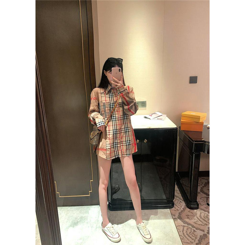 BURBERRY Áo sơ mi nam tay dài họa tiết ca rô thời trang