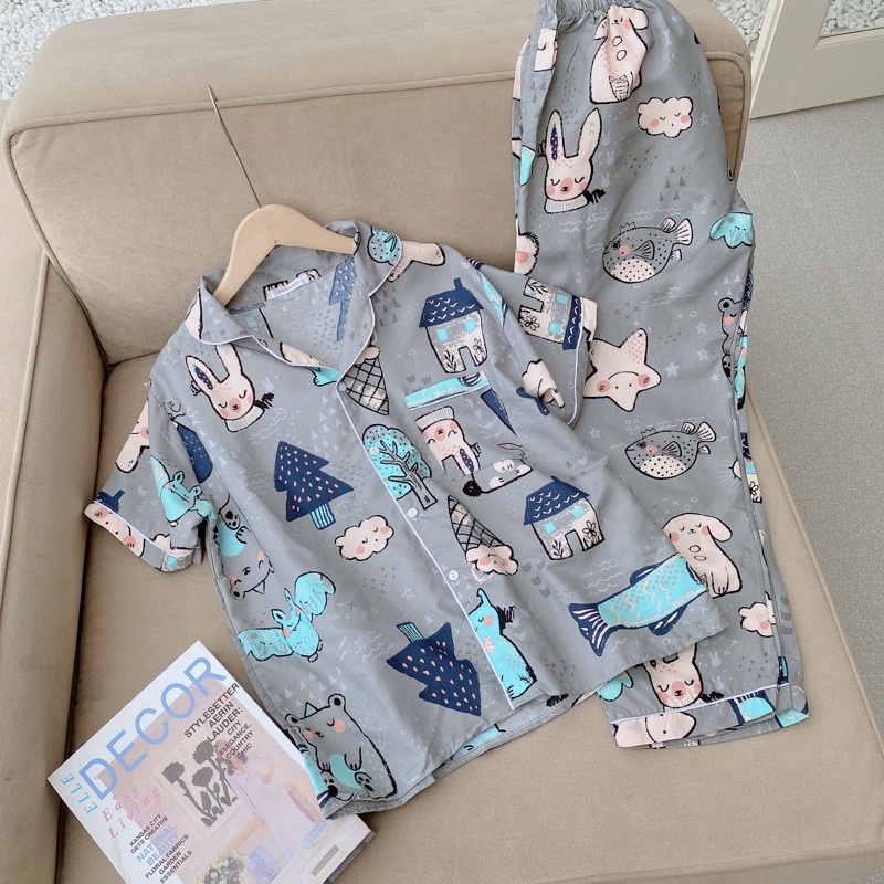 Pijama nữ họa tiết, bộ đồ pijama dài thiết kế phong cách uzang xixeoshop