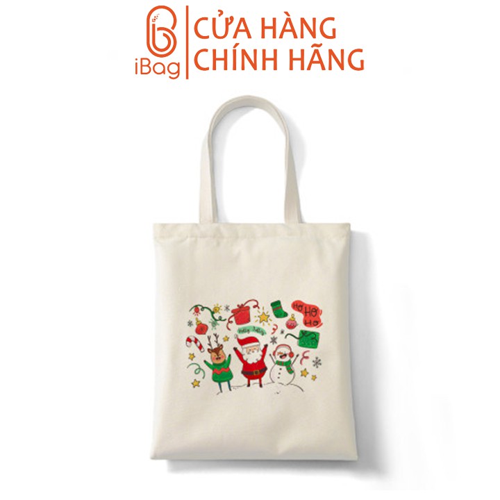 Túi tote vải canvas IBAG nữ phong cách ulzzang dáng unisex in hình ông già noel N028