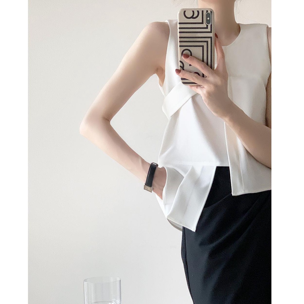 Áo Không Tay Màu Trắng Thiết Kế Độc Đáo 2022 Thời Trang Mùa Hè Cho Nữ