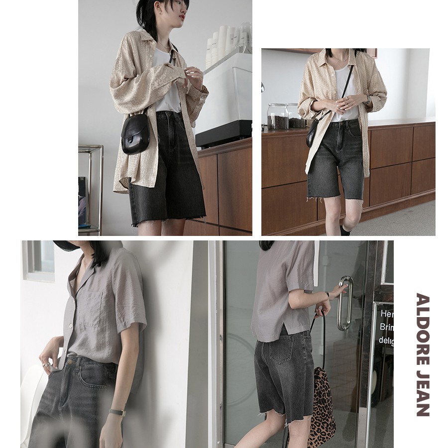Quần short jean nữ ống rộng lửng màu đen khói MSB3 | BigBuy360 - bigbuy360.vn
