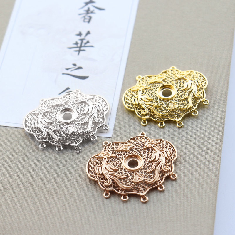 1 phiến đúc họa tiết khóa trường thọ, khóa trường mệnh 36*42mm nguyên liệu làm trâm làm trang sức cổ trang có màu KC