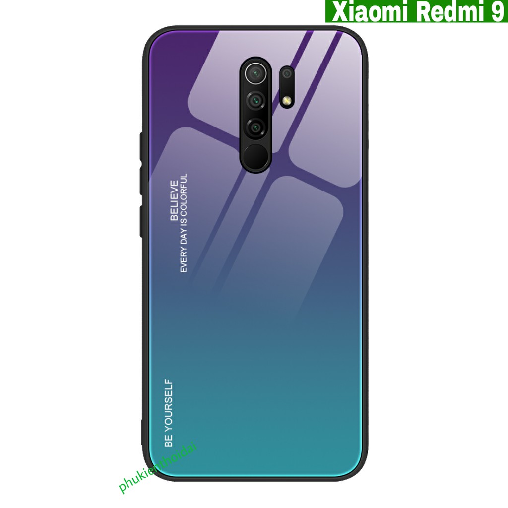 Ốp lưng Xiaomi Redmi 9 mặt lưng kính thời trang đa sắc cao cấp