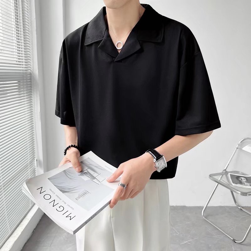 Áo Thun POLO Tay Ngắn Cổ Chữ V Màu Sắc Đơn Giản Thời Trang Mùa Hè Có Size M-3XL Phong Cách Hàn Quốc Cho Nam