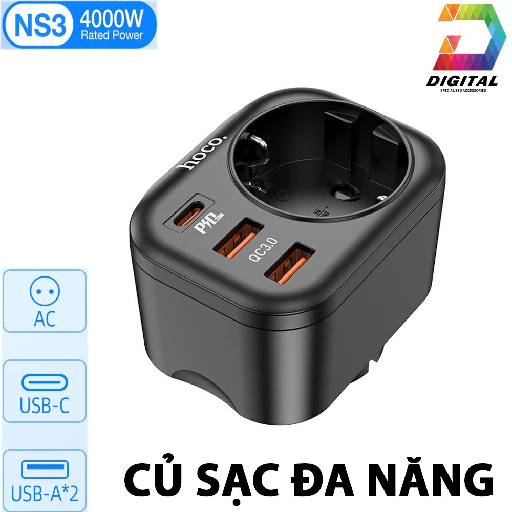 Củ Sạc Nhanh Kiêm Ổ Cắm Thông Minh Hoco NS3 Chính Hãng