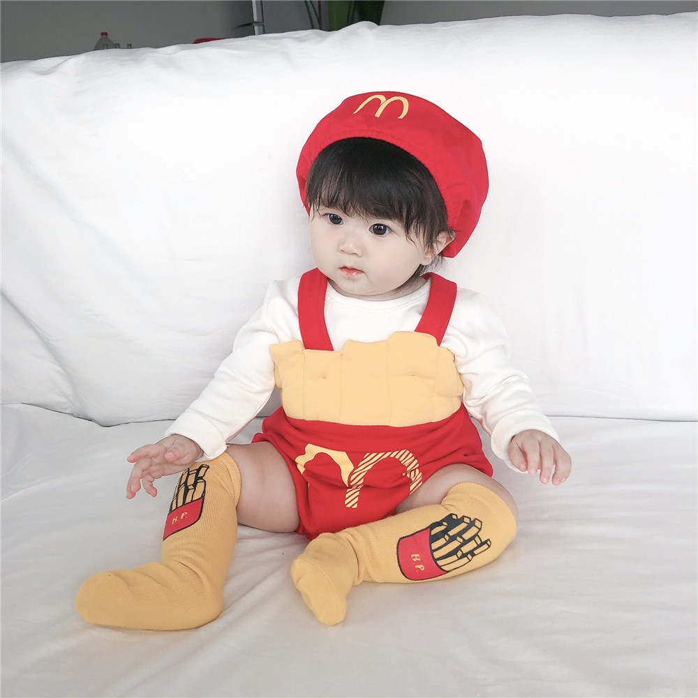 Bộ Áo Liền Quần Kèm Nón Phong Cách Thời Trang Pháp Dễ Thương Dành Cho Bé Trai Gái 0613