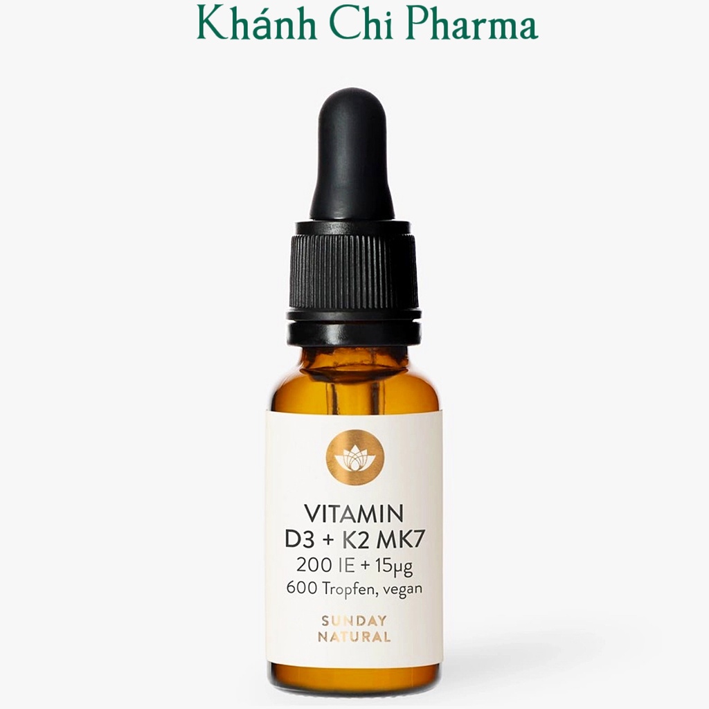 Vitamin d3+k2 Mk7 Sunday Natural lọ 20ml Đức . Bổ sung vitamind3k2m7 giúp hấp thụ canxi cho bé phát triển xương răng
