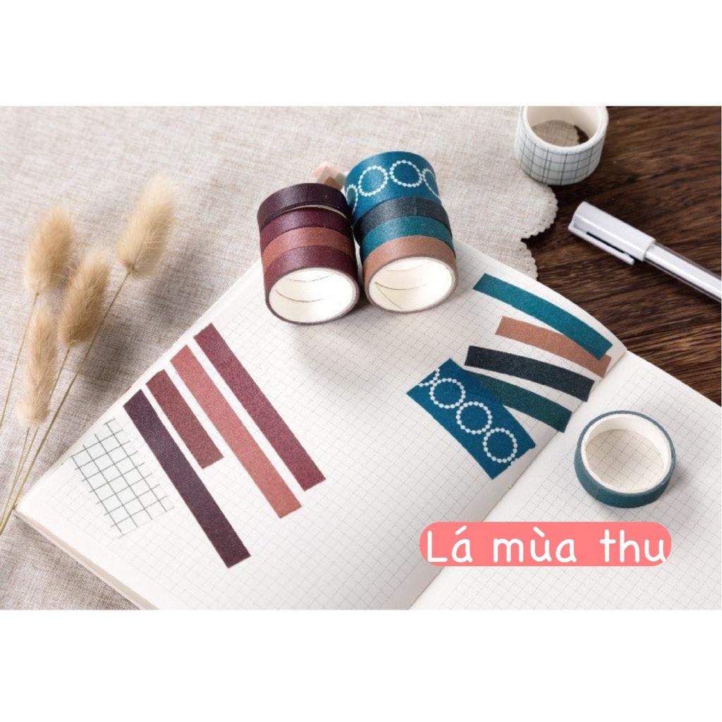 Băng dính Washi tape mohamm set 10 cuộn trang trí sổ còng, sổ nhật ký Bullet Journal, Planner DIY