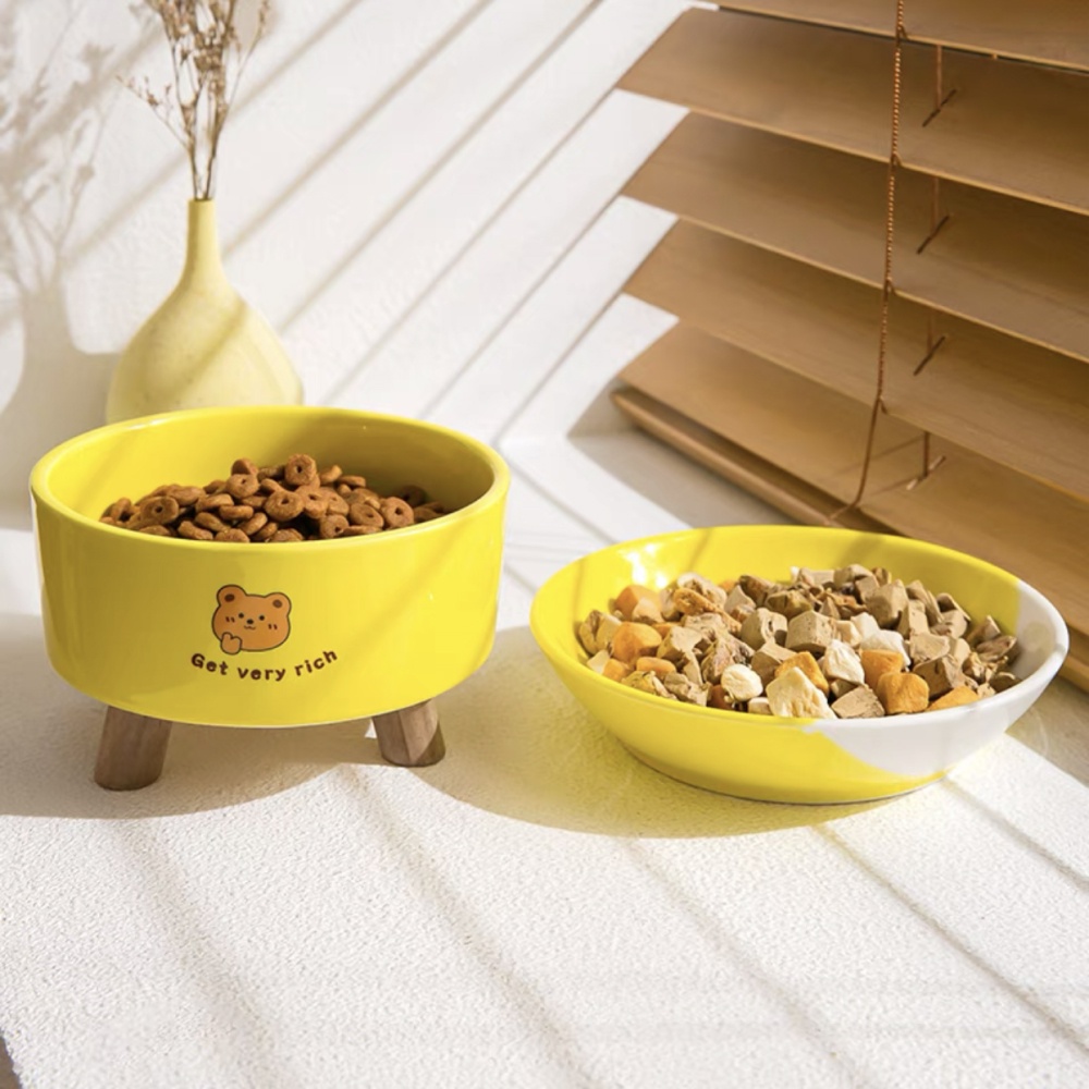 Bát ăn cho mèo màu vàng hình gấu nâu dễ thương BECHON