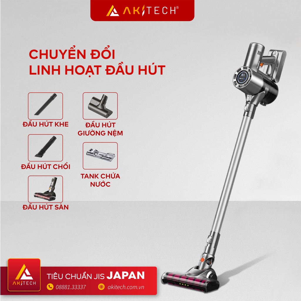 Máy hút bụi lau nhà cầm tay không dây AKI PRO V8 màn hình LED cảm ứng làm sạch nhà cửa giường nệm lực hút  23000