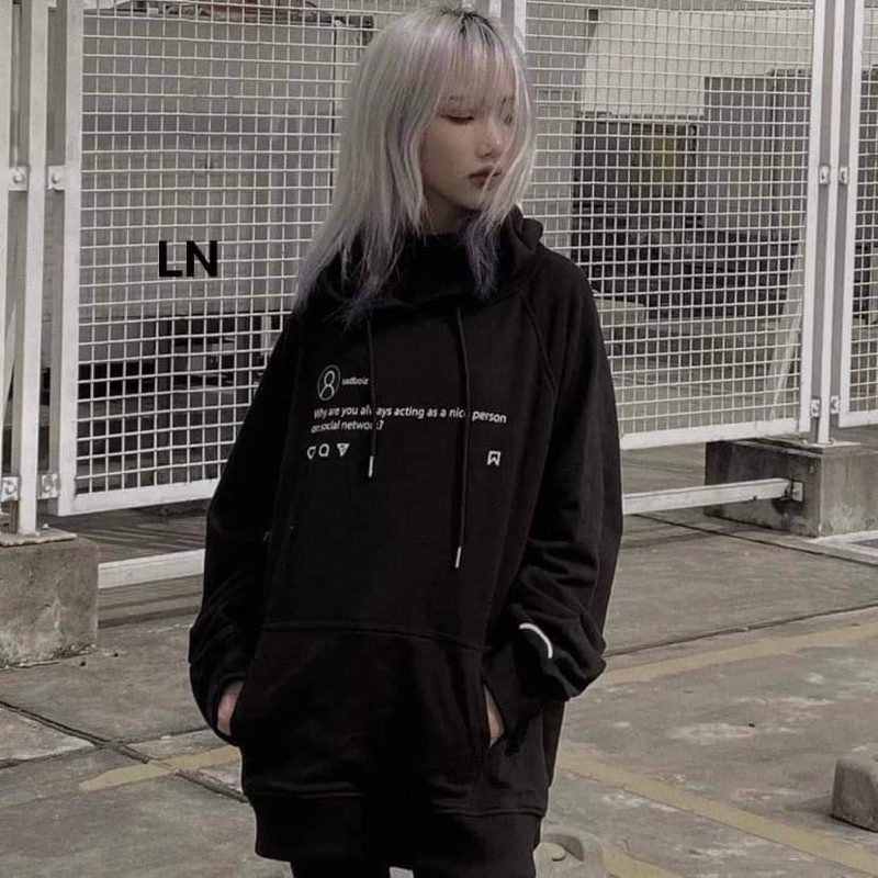 Áo hoodie Sadboi máy ảnh mũ 2 lớp