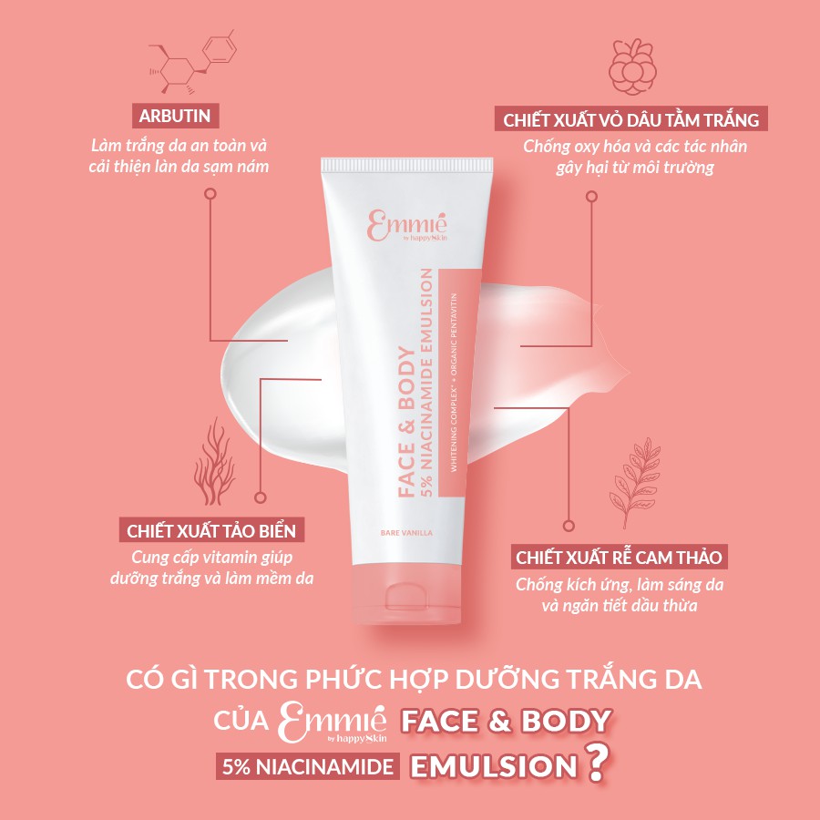 Kem body dưỡng thể trắng da 5% Niacinamide cho mặt và cơ thể Emmie Face &amp; Body Emulsion