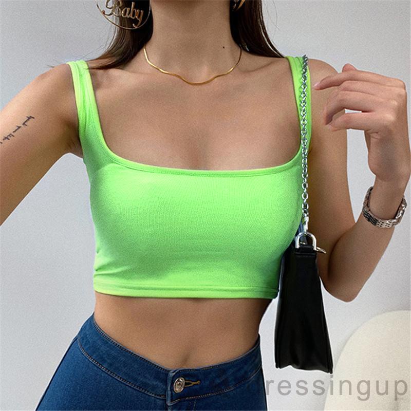 Áo croptop cổ vuông màu sắc đơn giản cho nữ