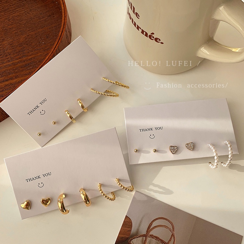 Set khuyên tai đính hạt và đá phong cách Hàn Quốc đơn giản