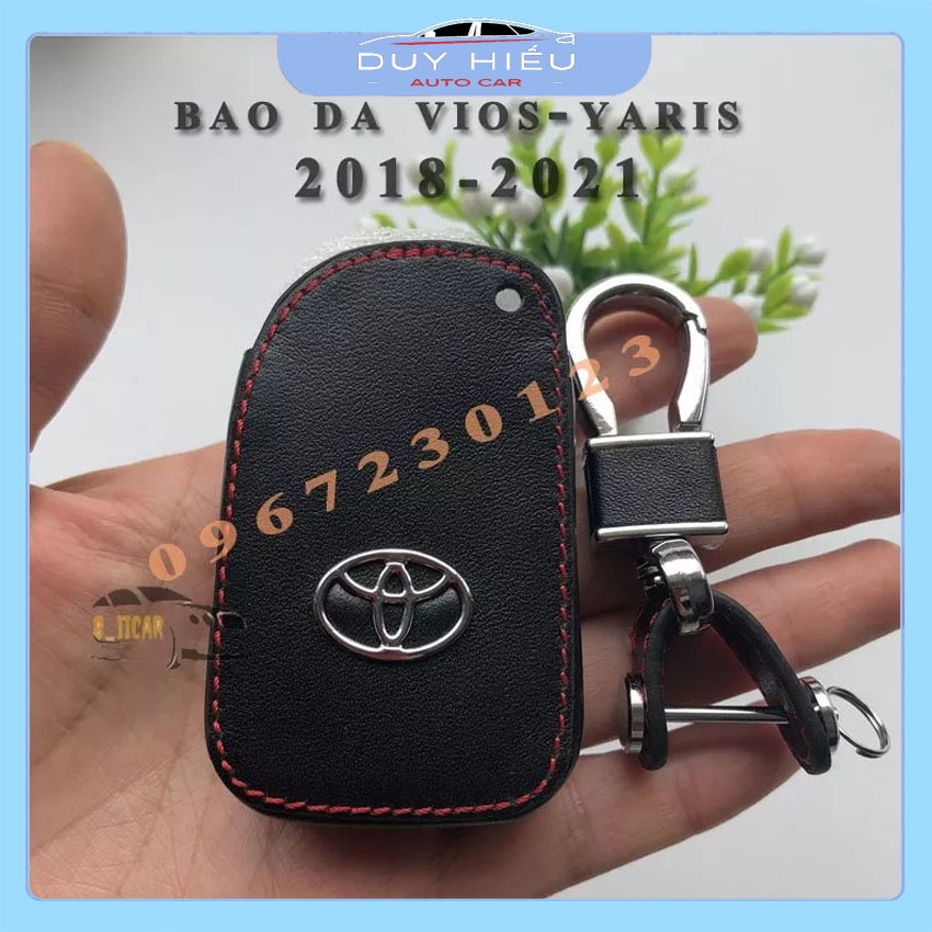 Ốp Móc Chìa Khóa Bao Da Ô tô Toyota Vios, Yaris 2018-2021 Da Thật Có Logo Kim Loại Nổi Chất Lượng Tốt