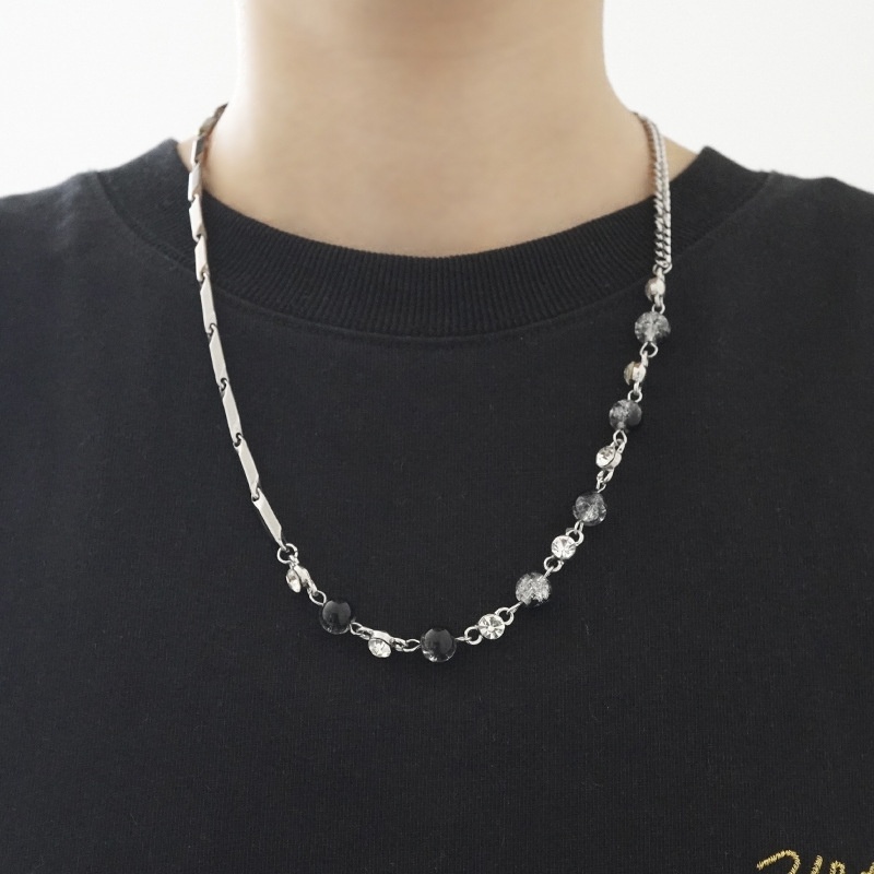 Vòng cổ Thép Titan Đính Hạt Ngọc Trai Trắng Đen Phong Cách Hip hop Cho Nam