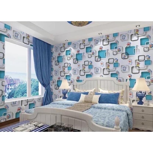 Giấy dán tường doraemon ô vuông 🥰