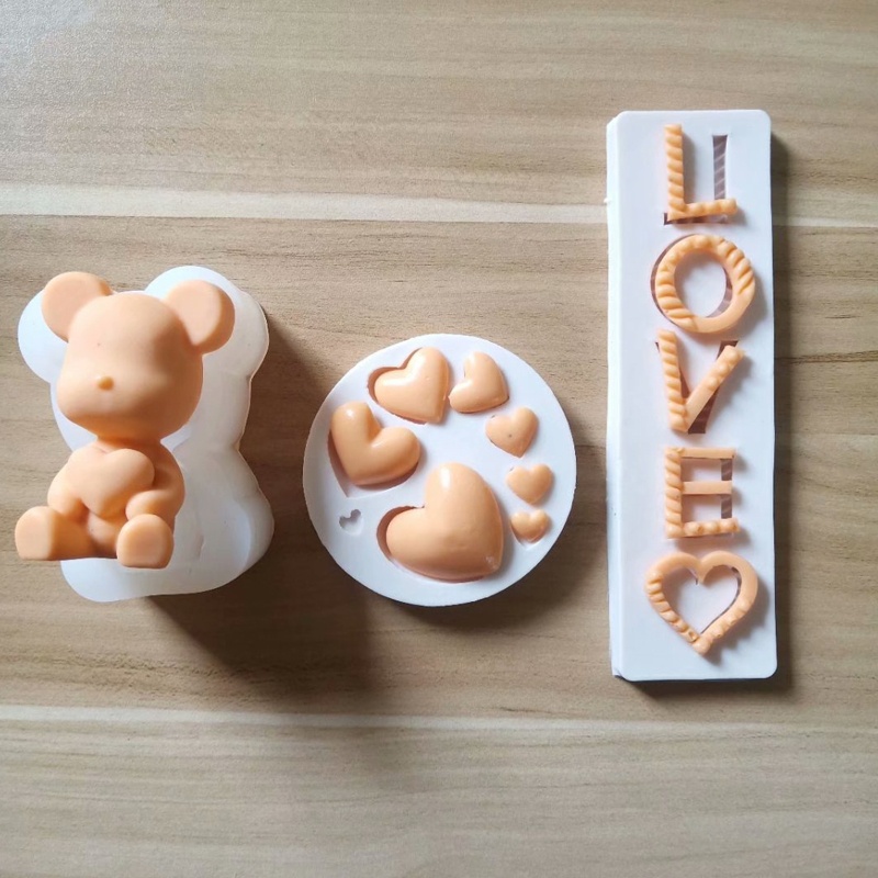 Khuôn silicone làm bánh hình trái tim / gấu/ LOVE 3D