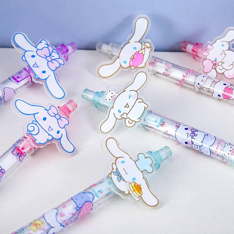 SANRIO Bộ 6 Bút Gel Mực Đen Dạng Nhấn In Họa Tiết Hoạt Hình Kuromi Dễ Thương Nhanh Khô Tiện Dụng Cho Bé