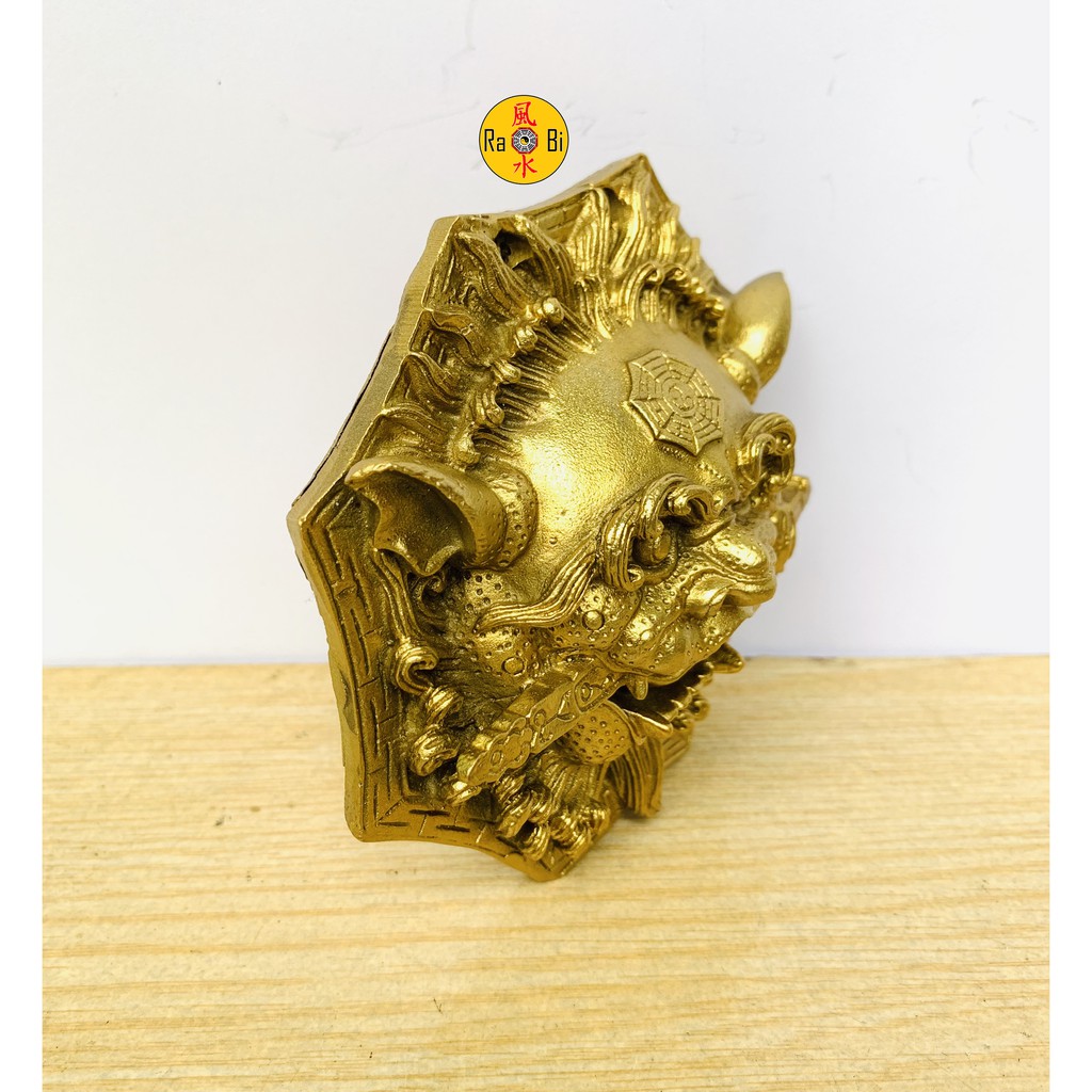Hổ Phù 10cm - Mặt Sư Tử Trừng Mắt Ngậm Kiếm - Tượng Đồng Phong Thủy