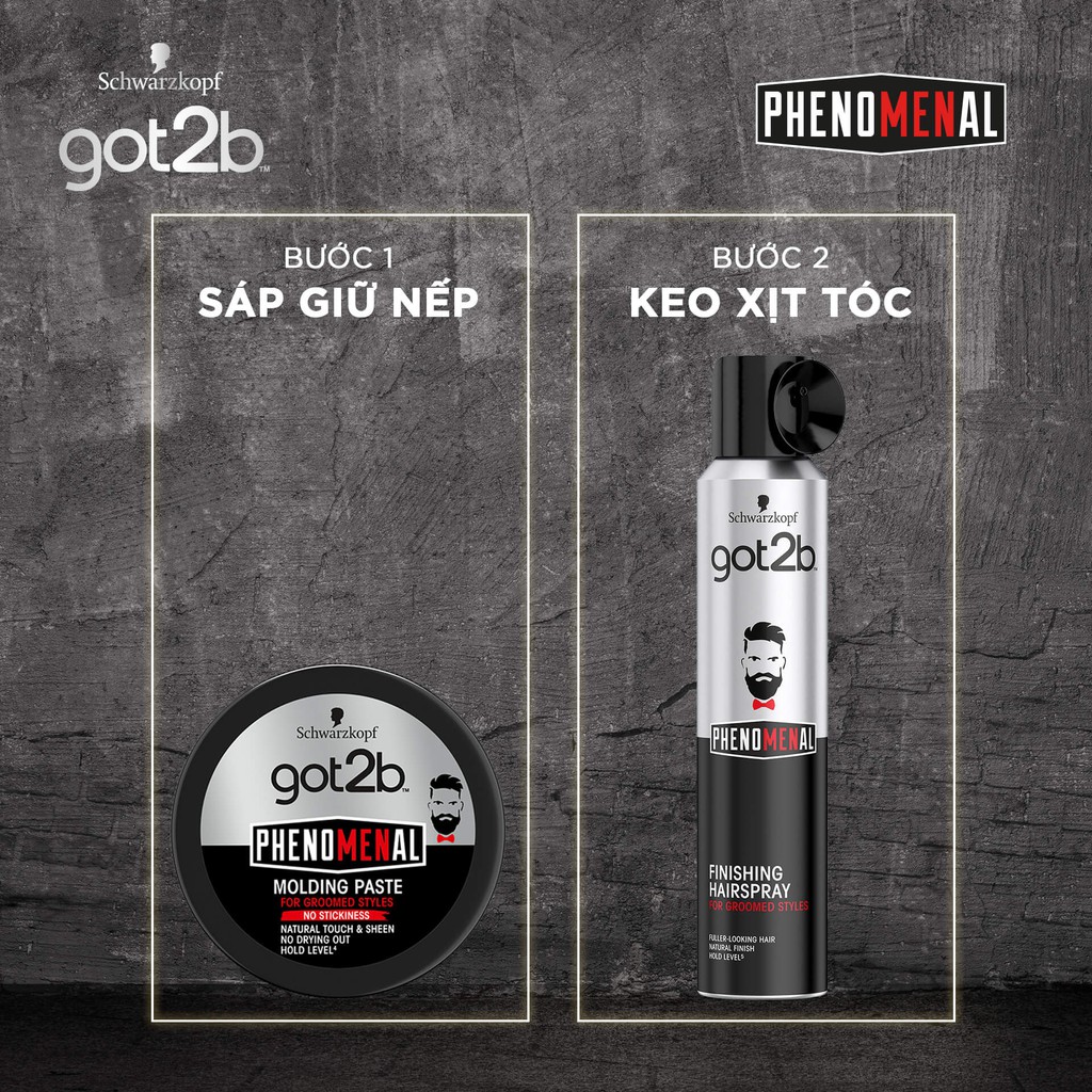 Combo sáp vuốt tóc Schwarzkopf Got2b Phenomenal Molding Paste 100ml và keo xịt tóc Got2b Finishing Hairspray 200ml