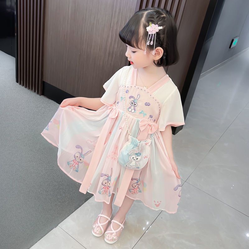 Đầm Hán Phục Thêu Hình Thỏ Phong Cách Trung Hoa Mới Cho Bé Gái