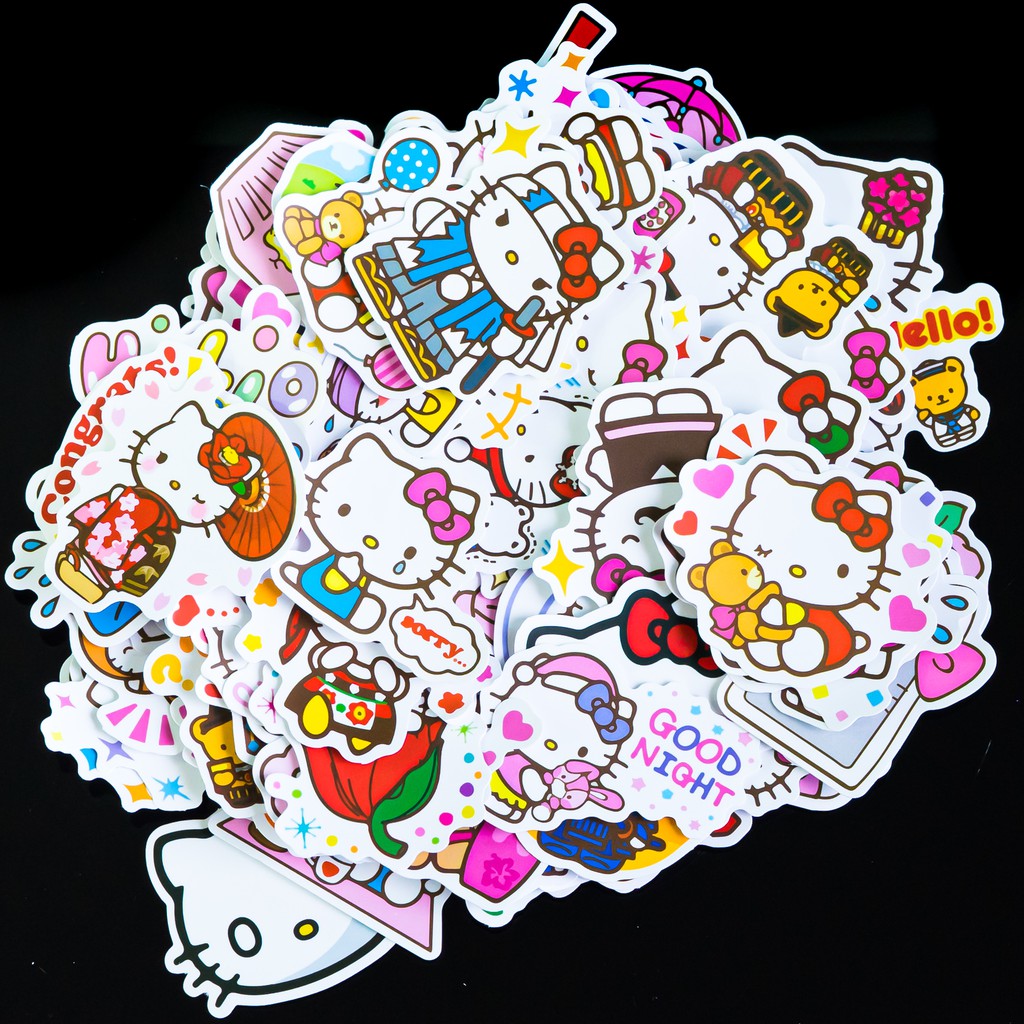 Sticker hello kitty chống nước lâu phai trang trí laptop, mũ bảo hiểm, đàn, guitar, ukelele, macbook, điện thoại