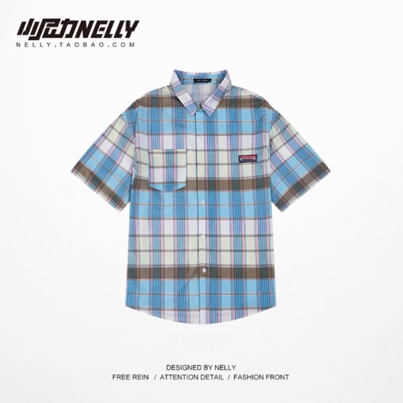Áo sơ mi nelly sale (có sẵn) xanh kẻ wantcha