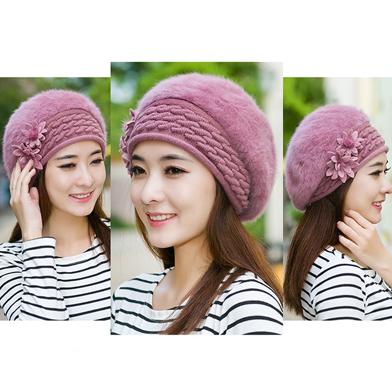 Mũ Beret Lông Thỏ Thời Trang Thu Đông Cho Nữ