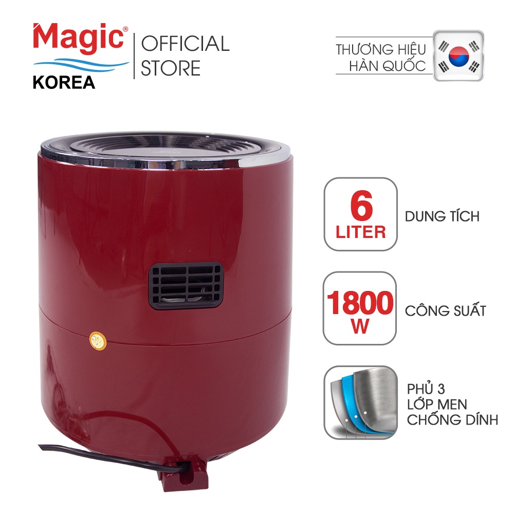 Nồi chiên không dầu Magic Korea A-801 Đỏ 6L cho gia đình 6-8 người, chiên nướng nguyên con gà 1.8kg- Hàng chính hãng