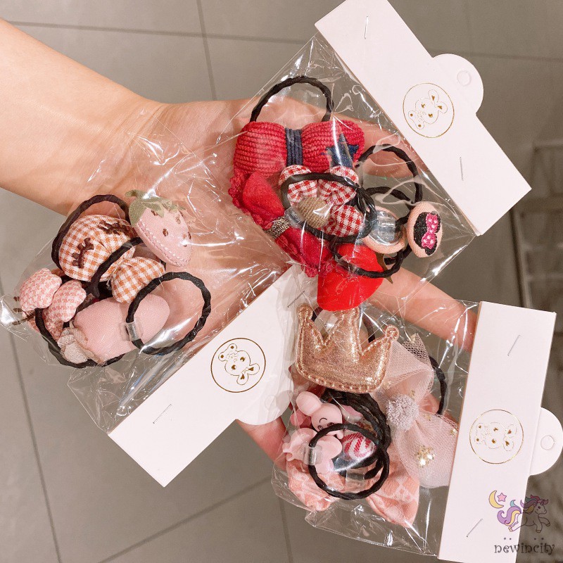 Set 6 dây buộc tóc co giãn họa tiết trái cây hoạt hình cho bé gái