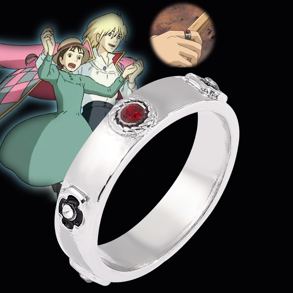 Howl's Moving Castle Howl &amp; Sophie's Nhẫn Cặp Đôi Màu Đỏ Và Xanh Dương Pha Lê Cho Cặp Đôi